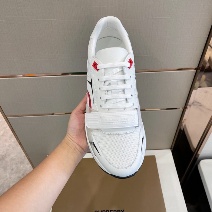 B**rry vintage check, leather and mesh sneakers