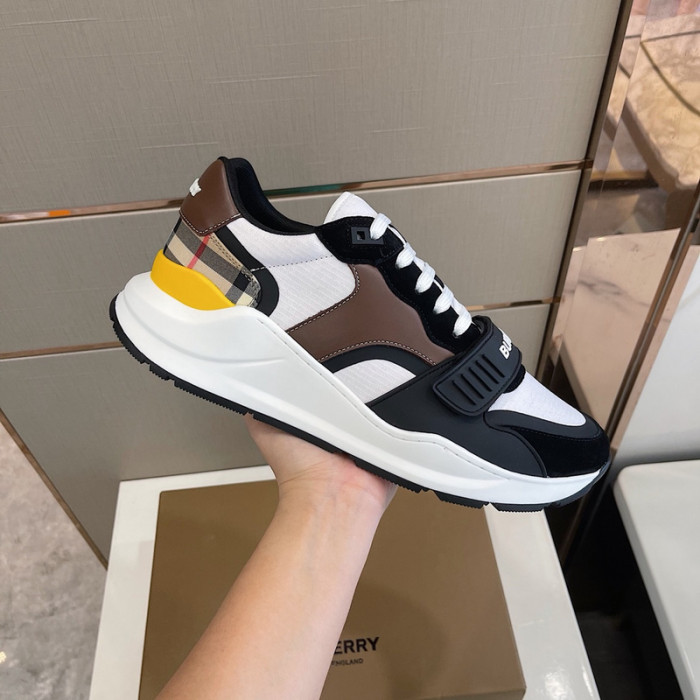 B**rry vintage check, leather and mesh sneakers